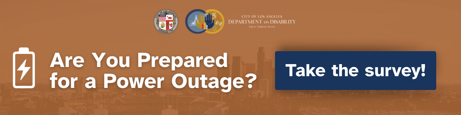 Banner reads "Are you prepared for a power outage? Take the survey now!"