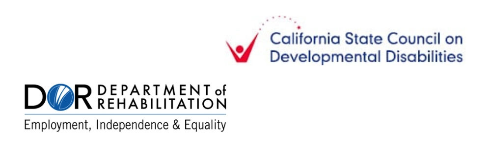 Logos of California State Council on Developmental Disabilities and DOR Department of Rehabilitation Employment, Independence & Equality, displayed as community partners.